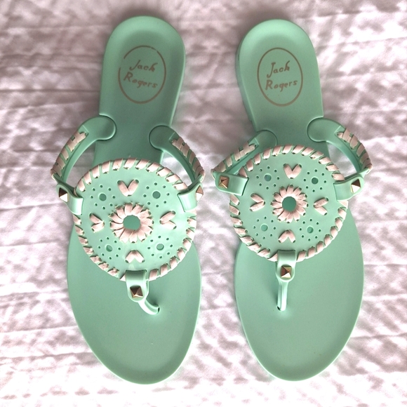JACK ROGERS Women's Seafoam Green Georgica Jelly Boho Thong Sandals Size 8 - Picture 2 of 12